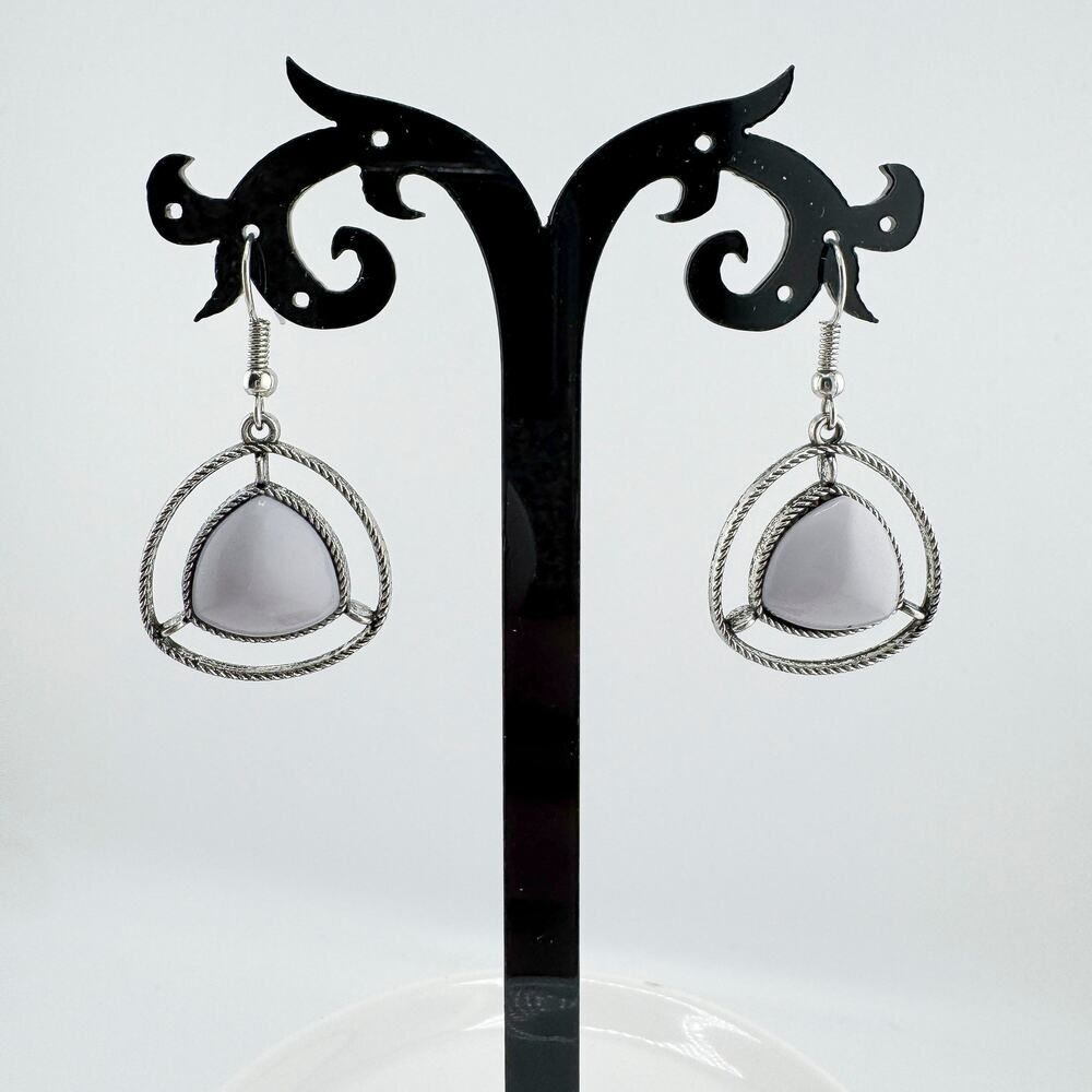 Vintage Southwestern Triangle Earrings with Gray Stone Dangles Contemporary